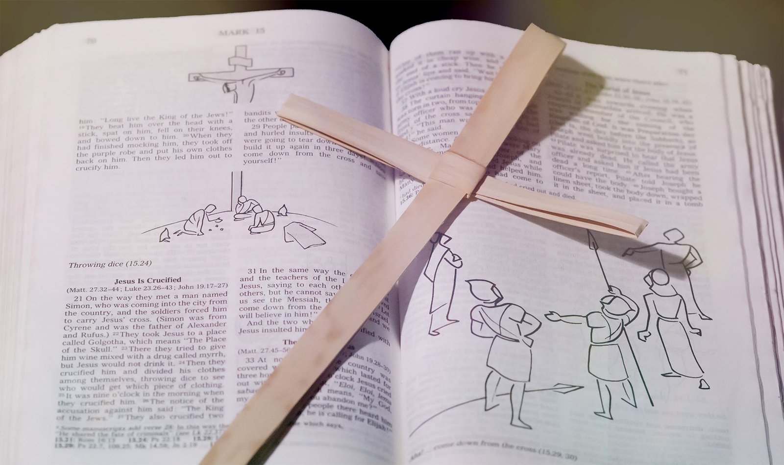paper holy cross on opened bible